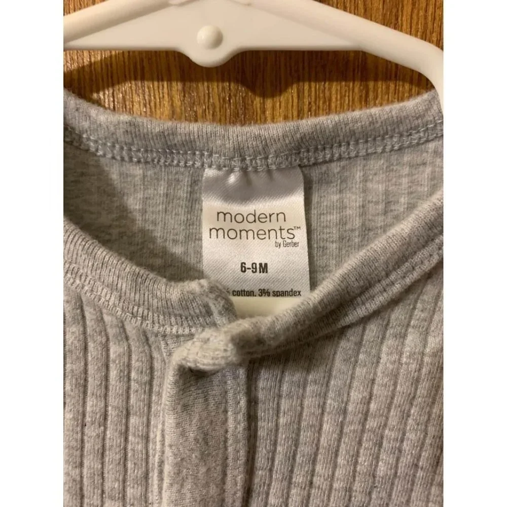 Modern Moments Button Up Grey Body Suit Long Johns Pajamas Unisex Sz 6-9 months